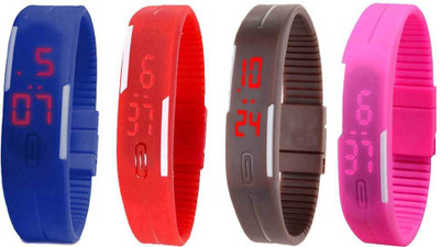 NS18 Silicone Led Magnet Band Combo of 4 Blue, Red, Brown And Pink Digital Watch  - For Boys & Girls   Watches  (NS18)