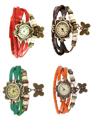 

Kissu Vintage Rakhi Combo of 4 Red, Green, Brown And Orange Watch - For Women