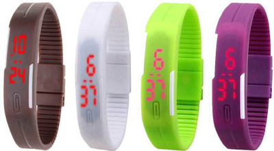 

NS18 Silicone Led Magnet Band Watch Combo of 4 Brown, White, Green And Purple Watch - For Couple