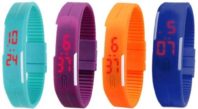 NS18 Silicone Led Magnet Band Combo of 4 Sky Blue, Purple, Orange And Blue Digital Watch  - For Boys & Girls   Watches  (NS18)