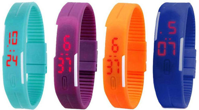 

NS18 Silicone Led Magnet Band Combo of 4 Sky Blue, Purple, Orange And Blue Watch - For Boys & Girls