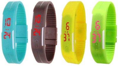 NS18 Silicone Led Magnet Band Combo of 4 Sky Blue, Brown, Yellow And Green Digital Watch  - For Boys & Girls   Watches  (NS18)