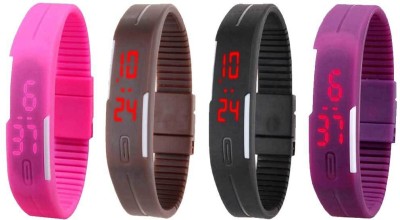NS18 Silicone Led Magnet Band Watch Combo of 4 Pink, Brown, Black And Purple Digital Watch  - For Couple   Watches  (NS18)