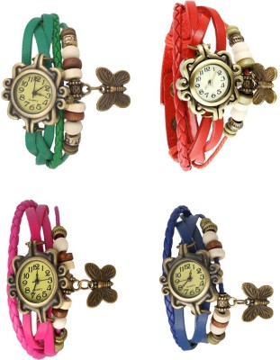 NS18 Vintage Butterfly Rakhi Combo of 4 Green, Pink, Red And Blue Analog Watch  - For Women   Watches  (NS18)