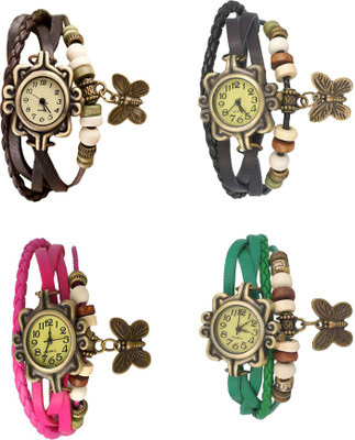 

Kissu Vintage Rakhi Combo of 4 Brown, Pink, Black And Green Watch - For Women