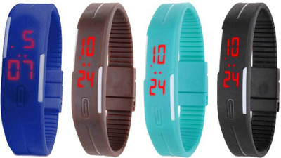 

NS18 Silicone Led Magnet Band Combo of 4 Blue, Brown, Sky Blue And Black Watch - For Boys & Girls
