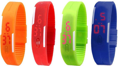 

NS18 Silicone Led Magnet Band Combo of 4 Orange, Red, Green And Blue Watch - For Boys & Girls