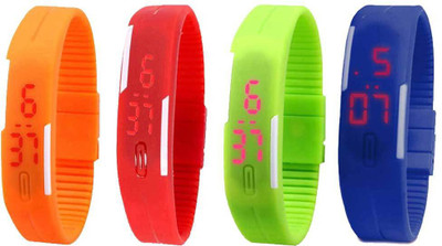 NS18 Silicone Led Magnet Band Combo of 4 Orange, Red, Green And Blue Digital Watch  - For Boys & Girls   Watches  (NS18)