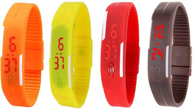 

NS18 Silicone Led Magnet Band Combo of 4 Orange, Yellow, Red And Brown Watch - For Boys & Girls