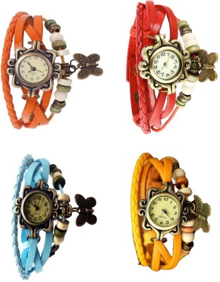 NS18 Vintage Butterfly Rakhi Combo of 4 Orange, Sky Blue, Red And Yellow Analog Watch  - For Women   Watches  (NS18)