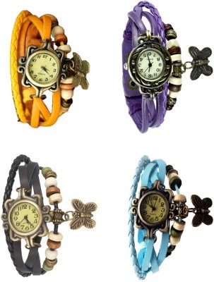 NS18 Vintage Butterfly Rakhi Combo of 4 Yellow, Black, Purple And Sky Blue Analog Watch  - For Women   Watches  (NS18)