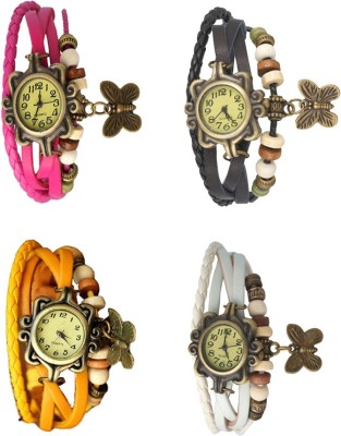 NS18 Vintage Butterfly Rakhi Combo of 4 Pink, Yellow, Black And White Analog Watch  - For Women   Watches  (NS18)