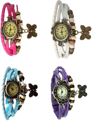 NS18 Vintage Butterfly Rakhi Combo of 4 Pink, Sky Blue, White And Purple Analog Watch  - For Women   Watches  (NS18)