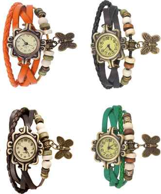 

NS18 Vintage Butterfly Rakhi Combo of 4 Orange, Brown, Black And Green Watch - For Women