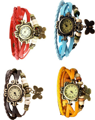 

Kissu Vintage Rakhi Combo of 4 Red, Brown, Sky Blue And Yellow Watch - For Women
