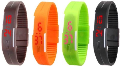NS18 Silicone Led Magnet Band Combo of 4 Brown, Orange, Green And Black Digital Watch  - For Boys & Girls   Watches  (NS18)