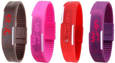 NS18 Silicone Led Magnet Band Watch Combo of 4 Brown, Pink, Red And Purple Digital Watch  - For Couple   Watches  (NS18)