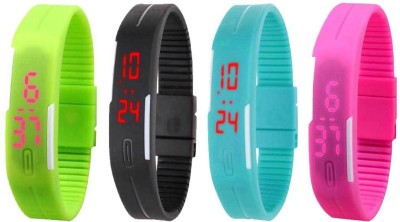 NS18 Silicone Led Magnet Band Watch Combo of 4 Green, Black, Sky Blue And Pink Digital Watch  - For Couple   Watches  (NS18)