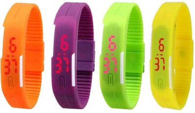 NS18 Silicone Led Magnet Band Combo of 4 Orange, Purple, Green And Yellow Digital Watch  - For Boys & Girls   Watches  (NS18)