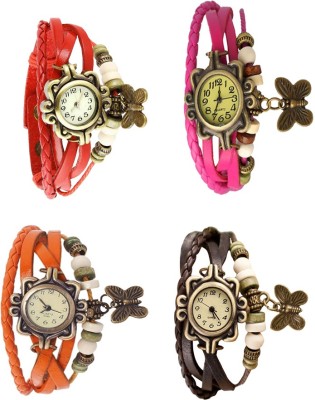 NS18 Vintage Butterfly Rakhi Combo of 4 Red, Orange, Pink And Brown Analog Watch  - For Women   Watches  (NS18)