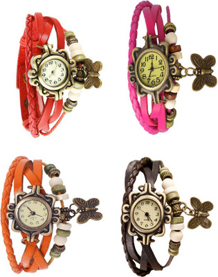 

NS18 Vintage Butterfly Rakhi Combo of 4 Red, Orange, Pink And Brown Watch - For Women