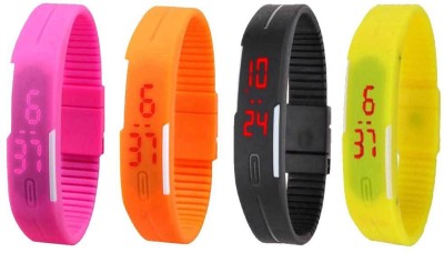 NS18 Silicone Led Magnet Band Combo of 4 Pink, Orange, Black And Yellow Digital Watch  - For Boys & Girls   Watches  (NS18)