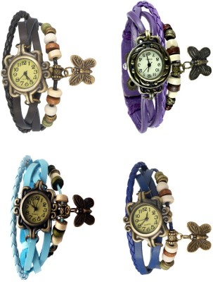 NS18 Vintage Butterfly Rakhi Combo of 4 Black, Sky Blue, Purple And Blue Analog Watch  - For Women   Watches  (NS18)