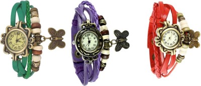 NS18 Vintage Butterfly Rakhi Watch Combo of 3 Green, Purple And Red Analog Watch  - For Women   Watches  (NS18)
