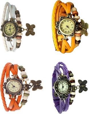 NS18 Vintage Butterfly Rakhi Combo of 4 White, Orange, Yellow And Purple Analog Watch  - For Women   Watches  (NS18)