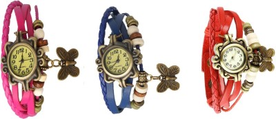NS18 Vintage Butterfly Rakhi Watch Combo of 3 Pink, Blue And Red Analog Watch  - For Women   Watches  (NS18)