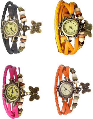 

Kissu Vintage Rakhi Combo of 4 Black, Pink, Yellow And Orange Watch - For Women