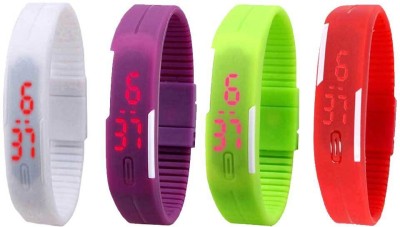 NS18 Silicone Led Magnet Band Watch Combo of 4 White, Purple, Green And Red Digital Watch  - For Couple   Watches  (NS18)