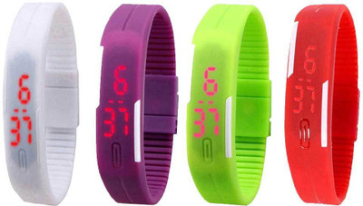 View NS18 Silicone Led Magnet Band Watch Combo of 4 White, Purple, Green And Red Digital Watch  - For Couple Wrist Watches Price Online(NS18)