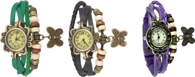 NS18 Vintage Butterfly Rakhi Watch Combo of 3 Green, Black And Purple Analog Watch  - For Women   Watches  (NS18)