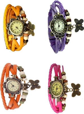 NS18 Vintage Butterfly Rakhi Combo of 4 Yellow, Orange, Purple And Pink Analog Watch  - For Women   Watches  (NS18)