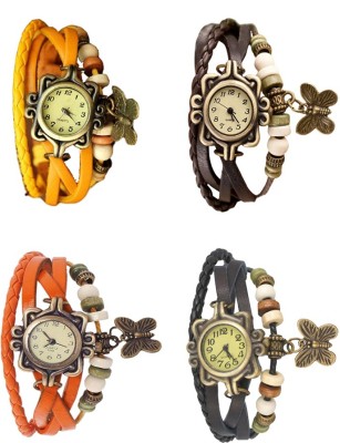 NS18 Vintage Butterfly Rakhi Combo of 4 Yellow, Orange, Brown And Black Analog Watch  - For Women   Watches  (NS18)
