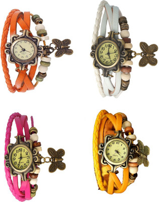 

Kissu Vintage Rakhi Combo of 4 Orange, Pink, White And Yellow Watch - For Women
