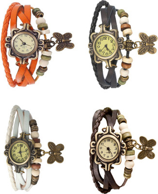 

Kissu Vintage Rakhi Combo of 4 Orange, White, Black And Brown Watch - For Women
