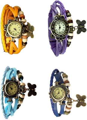 NS18 Vintage Butterfly Rakhi Combo of 4 Yellow, Sky Blue, Purple And Blue Analog Watch  - For Women   Watches  (NS18)