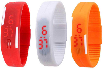 

NS18 Silicone Led Magnet Band Combo of 3 Red, White And Orange Watch - For Boys & Girls