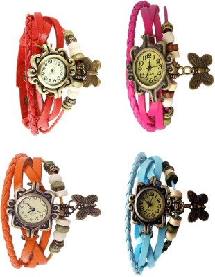 NS18 Vintage Butterfly Rakhi Combo of 4 Red, Orange, Pink And Sky Blue Analog Watch  - For Women   Watches  (NS18)