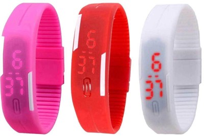 NS18 Silicone Led Magnet Band Combo of 3 Pink, Red And White Digital Watch  - For Boys & Girls   Watches  (NS18)
