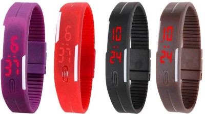NS18 Silicone Led Magnet Band Combo of 4 Purple, Red, Black And Brown Digital Watch  - For Boys & Girls   Watches  (NS18)