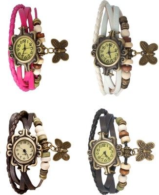 NS18 Vintage Butterfly Rakhi Combo of 4 Pink, Brown, White And Black Analog Watch  - For Women   Watches  (NS18)