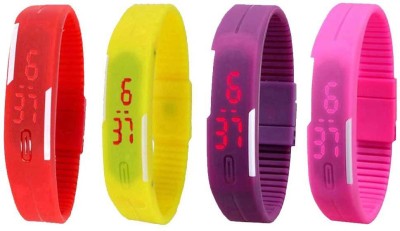 NS18 Silicone Led Magnet Band Watch Combo of 4 Red, Yellow, Purple And Pink Digital Watch  - For Couple   Watches  (NS18)