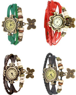 

Kissu Vintage Rakhi Combo of 4 Green, Brown, Red And Black Watch - For Women
