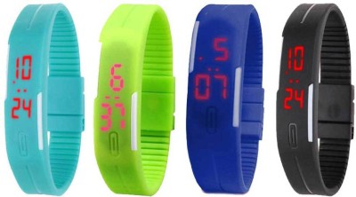NS18 Silicone Led Magnet Band Combo of 4 Sky Blue, Green, Blue And Black Digital Watch  - For Boys & Girls   Watches  (NS18)