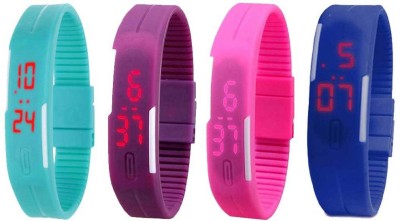 NS18 Silicone Led Magnet Band Combo of 4 Sky Blue, Purple, Pink And Blue Digital Watch  - For Boys & Girls   Watches  (NS18)