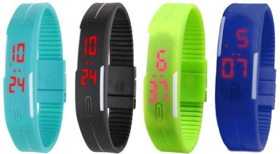 NS18 Silicone Led Magnet Band Combo of 4 Sky Blue, Black, Green And Blue Digital Watch  - For Boys & Girls   Watches  (NS18)