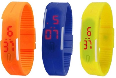 NS18 Silicone Led Magnet Band Combo of 3 Orange, Blue And Yellow Digital Watch  - For Boys & Girls   Watches  (NS18)